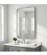 Modern Silver 32 in. W x 48 in. H Rounded Rectangle Aluminum Alloy Framed Vanity Wall Mirror