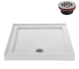 NT-488-322-LF 32 in. x 32 in. Corner Acrylic Shower Pan Base, Glossy White with Left Drain, ABS Drain Included