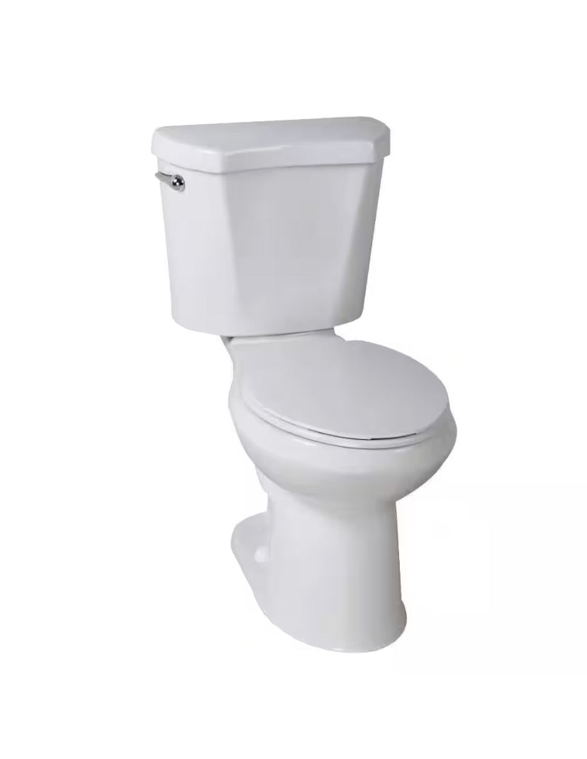 10 in. Rough in. 2-Piece 1.28 GPF Single Flush Round Front Toilet in White, Seat Included