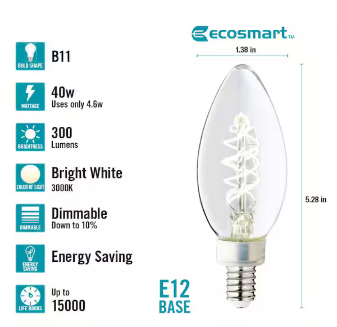 40-Watt Equivalent B11 Dimmable E12 Candelabra Fine Bendy Filament LED Vintage Edison Light Bulb Bright White (3-Pack)