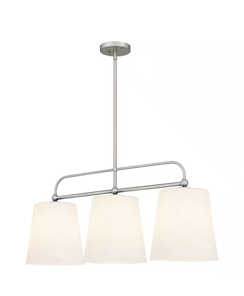 Corbin 3-Light Brushed Nickel Linear Chandelier with White Opal Glass Shades