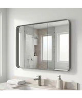Modern Silver 32 in. W x 48 in. H Rounded Rectangle Aluminum Alloy Framed Vanity Wall Mirror