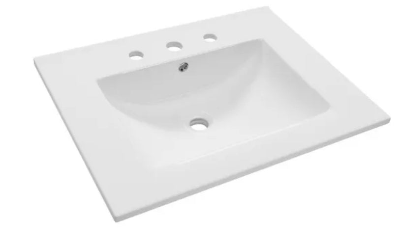 Tucson 24 in. W x 18 in. D Vitreous China Vanity Top in White with 3-Faucet Holes (8 in. Widespread)