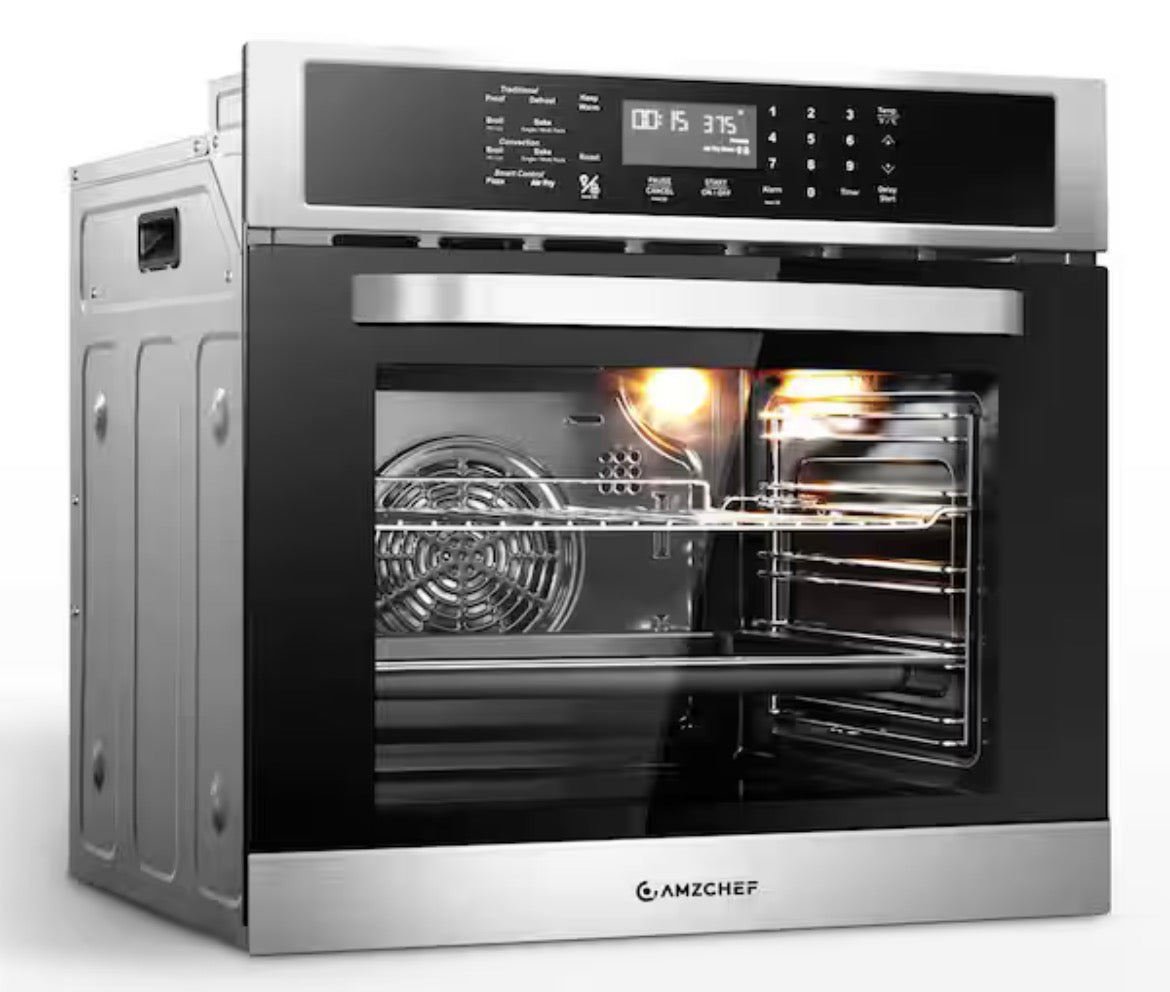 24 in. 2.5 Cu. Ft. Single Electric Wall Oven with Convection & Air Frying, Safety Lock, Timer & Alarm, Stainless Steel