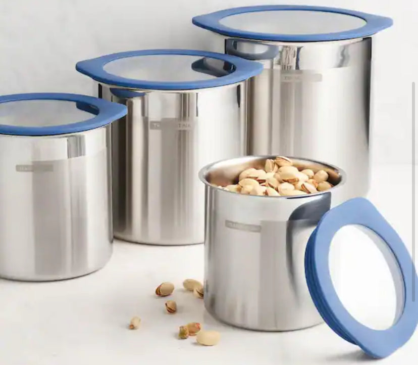 4 Pc Stainless Steel Canister Set - Blue