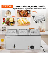 3-Pan Commercial Food Warmer, 17.4QT. Electric Steam Table, 1200W Professional Countertop Stainless Steel Buffet