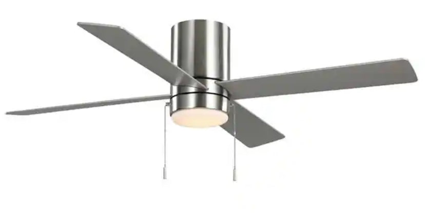 Scenic 52 in. Integrated LED Indoor Brushed Nickel Hugger Ceiling Fan with Reversible Motor & Reversible Blades Included