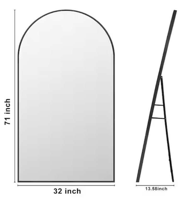 32 in. W. x 71 in. H Oversized Aluminum Alloy Arch Full Length Black Wall Mounted/Standing Mirror Floor Mirror