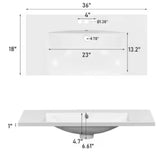 36 in. Undermount Bathroom Sink with Overflow Hole in White Resin