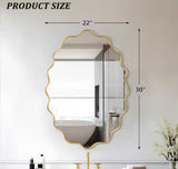 22 in. W x 30 in. H Oval Gold Aluminum Alloy Framed Scalloped Wavy Wall Mirror