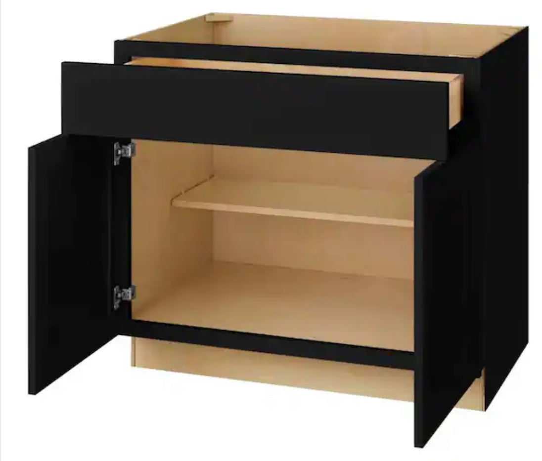 Avondale 36 in. W x 24 in. D x 34.5 in. H Ready to Assemble Plywood Shaker Base Kitchen Cabinet in Raven Black