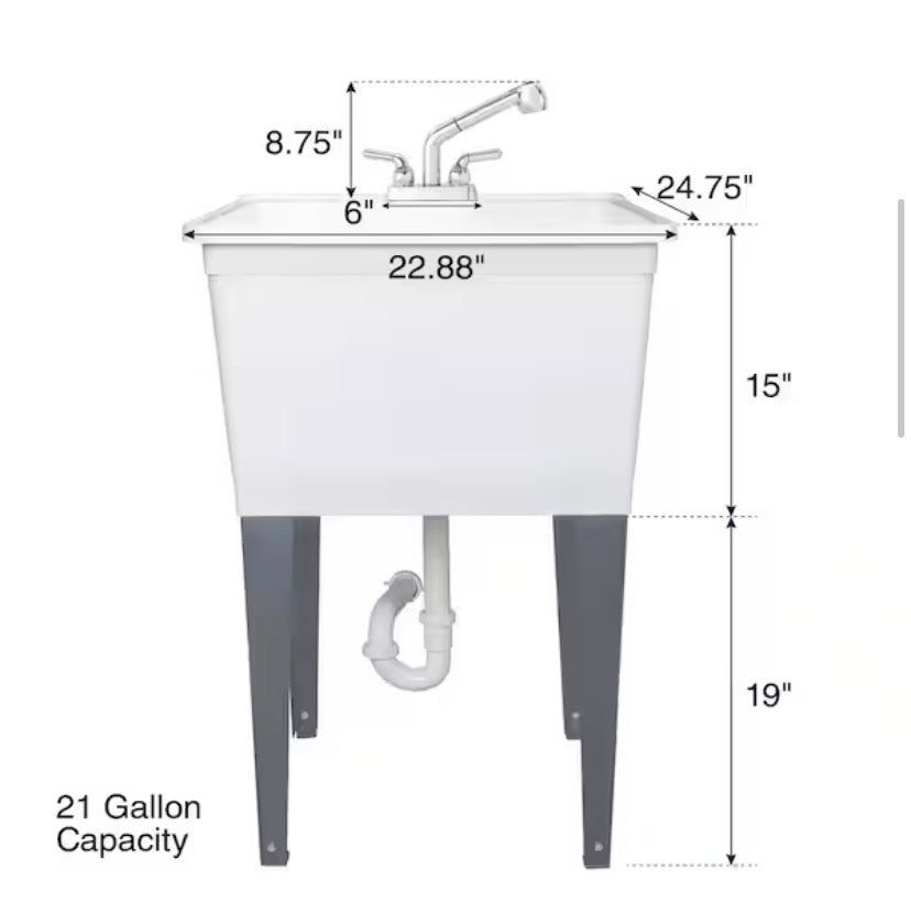 24 in. W x 24 in. D x 35 in. H Freestanding Laundry/Utility Sink in White with Stainless Steel Pull-Out Faucet