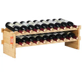 18-Bottle Stackable Modular Wine Rack, 2-Tier Solid Bamboo Wood Storage Racks, Freestanding Wines Holder, Wobble-Free