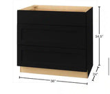Avondale 36 in. W x 24 in. D x 34.5 in. H Ready to Assemble Plywood Shaker Drawer Base Kitchen Cabinet in Raven Black