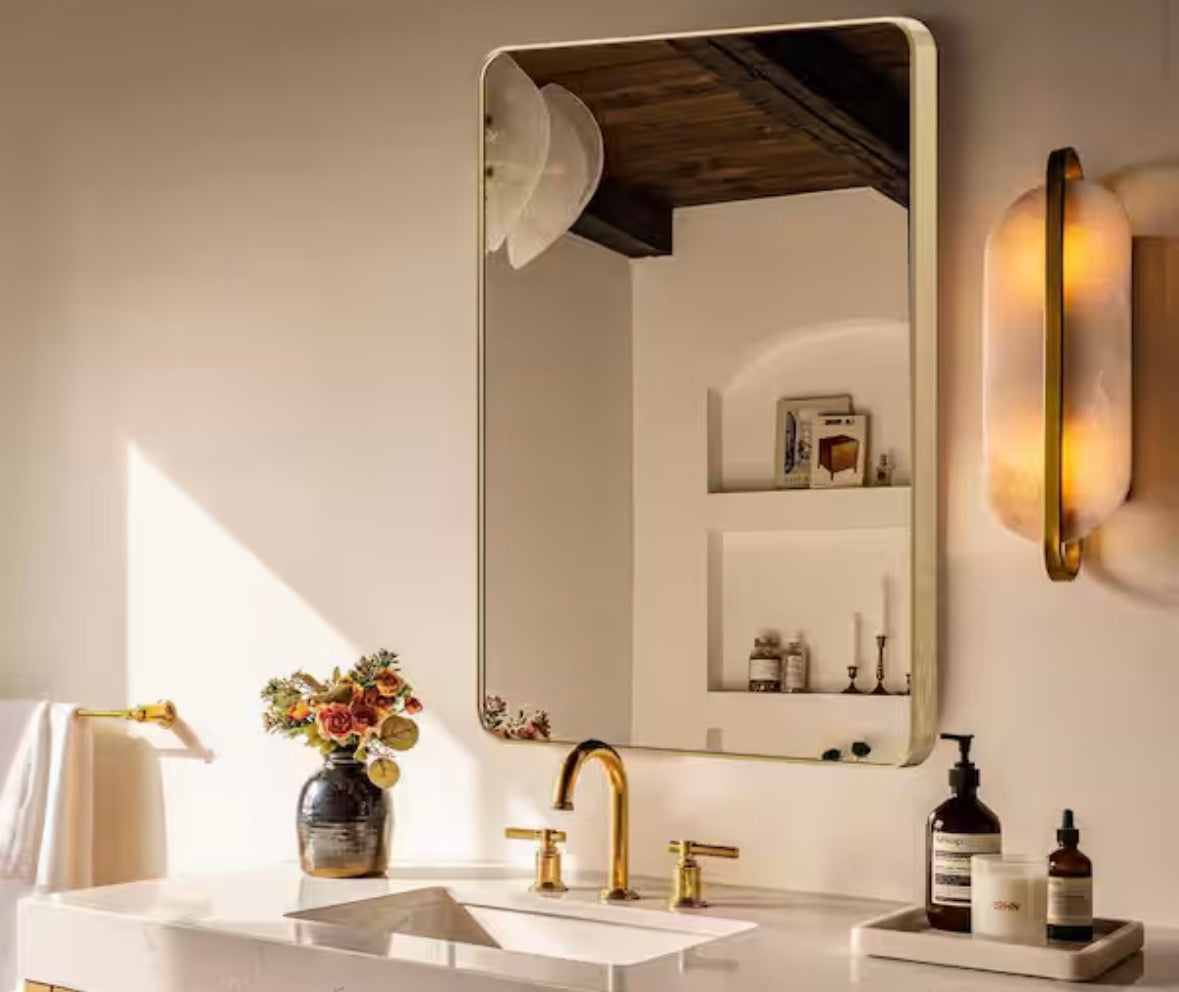 30 in. W x 40.2 in. H Gold Rectangle Aluminum Frame Wall-Mounted Bathroom Mirror/Vanity mirror