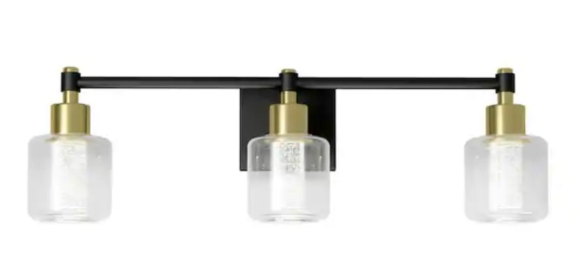 Champagne Globe 26 in. 3 Light Black & Gold Modern Integrated LED 5 CCT Vanity Light Bar for Bathroom with Bubble Glass