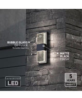 Mazza Black Modern Bubble Glass Integrated LED Outdoor Hardwired Garage and Porch-Light Lantern Sconce