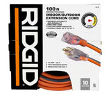 100 ft. 10/3 Heavy Duty Indoor/Outdoor SJTW Extension Cord with Lighted End, Orange/Grey