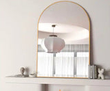 24 in. W x 32 in. H Arched Metal Framed Wall Bathroom Vanity Mirror Gold