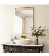 24 in. W x 36 in. H Rectangular Aluminum Alloy Framed Rounded Gold Wall Mirror