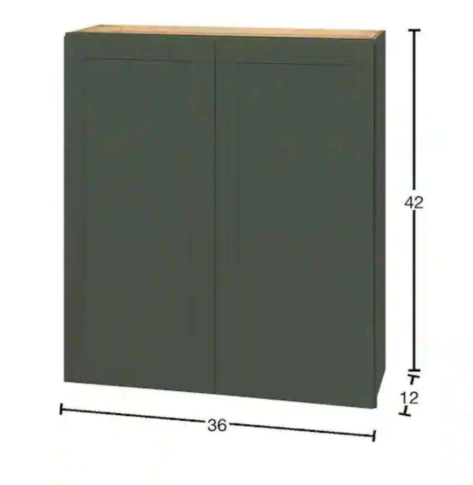 Avondale 36 in. W x 12 in. D x 42 in. H Ready to Assemble Plywood Shaker Wall Kitchen Cabinet in Fern Green