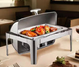 Roll Top Chafing Dish Buffet Set, 9Qt Stainless Steel Chafer with Pan, Rectangle Catering Warmer with Lid, Stand, Silver