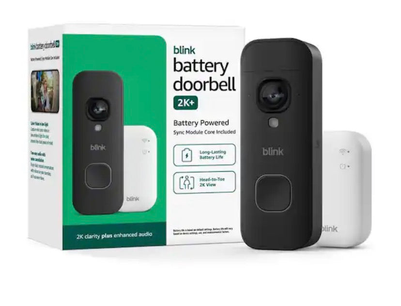 Battery Operated Doorbell 2K Plus (Black) Sync Module Core Included Wireless Video Doorbell,2K Resolution,Enhanced Audio