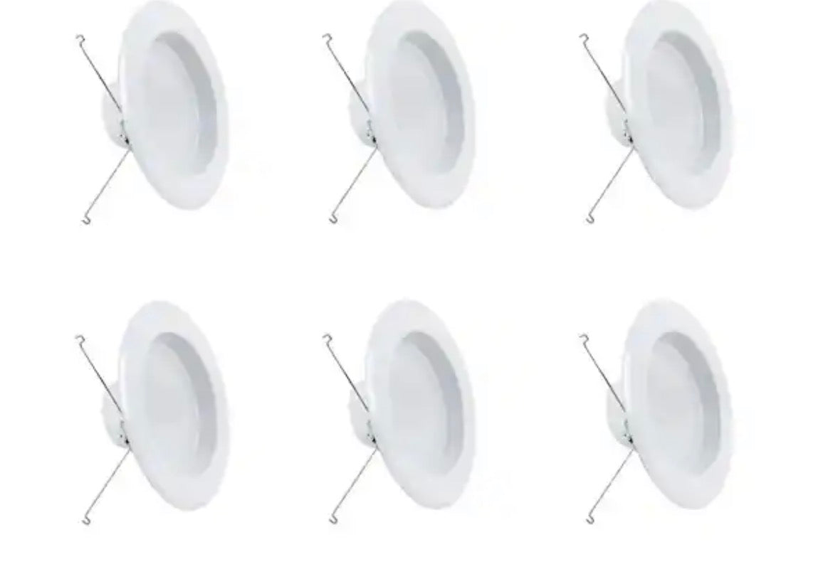 5/6 in. 925 Lumens Selectable 5CCT Dimmable Integrated LED Retrofit Recessed Light Baffle Trim, White 6-Pack