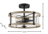 Richland 2-Light Grey Wood Semi Flush Mount Clear Seedy Glass