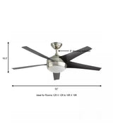 Windward IV 52 in. Indoor LED Brushed Nickel Ceiling Fan with Dimmable Light Kit, Remote Control and Reversible Motor