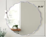 31.5 in. W x 31.5 in. H Round Silver Aluminum Alloy Framed Scalloped Wavy Wall Mirror