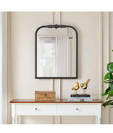 Medium French Country Arched Black Ornate Wood Framed Mirror (23 in. W x 29 in. H)
