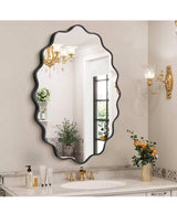 24 in. W x 36 in. H Oval Black Aluminum Alloy Framed Scalloped Wavy Wall Mirror