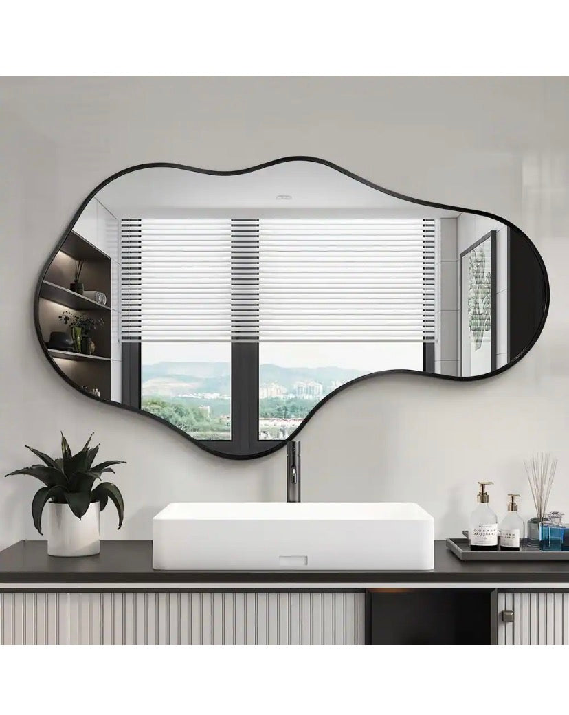 26 in. W x 43 in. H Irregular Black Aluminum Alloy Framed Asymmetrical Wall Mirror