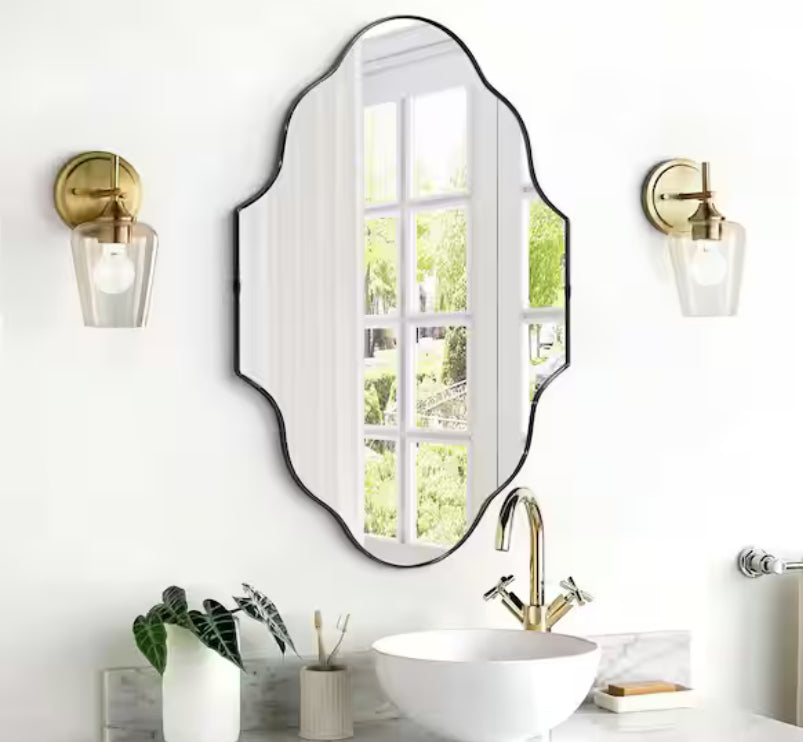 23 in. W x 37 in. H Scalloped Black Decorative Wall Mirror