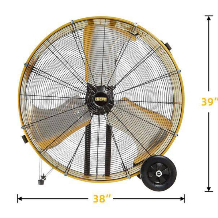 36 in. 2 Speeds Drum Fan in Yellow with Powerful 4/5 HP Motor, Commercial or Industrial Fan, Turbo Blade, Low Noise