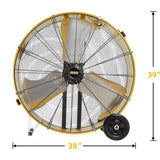 36 in. 2 Speeds Drum Fan in Yellow with Powerful 4/5 HP Motor, Commercial or Industrial Fan, Turbo Blade, Low Noise