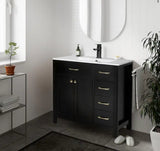 36 in. W x 19 in. D x 34 in. H 1-Sink Freestanding Bath Vanity in Black with White Ceramic Top and Drain Faucet Set