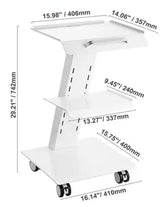 Utility Cart Lab Trolley, Rolling Lab Cart with Built-in Socket, 3-Layer Tray Cart Kitchen Cart, Silver