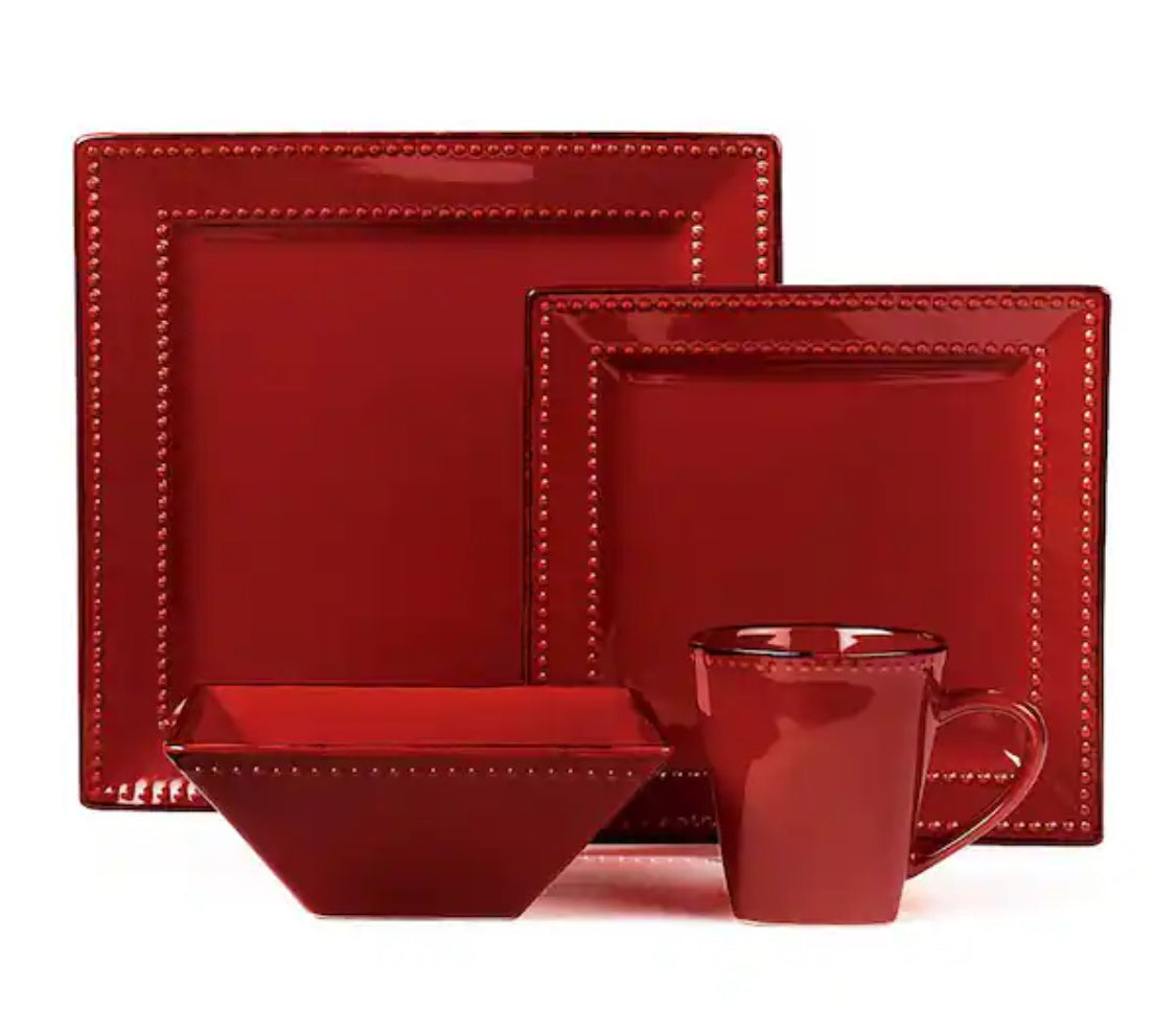 16-Piece Casual Red Ceramic Stone Dinnerware Set (Service for 4)