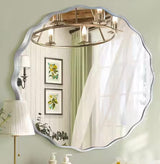 31.5 in. W x 31.5 in. H Round Silver Aluminum Alloy Framed Scalloped Wavy Wall Mirror