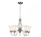 Kensley Park 5-Light Classic Traditional Brushed Nickel Hanging Candlestick Chandelier with Frosted White Shade