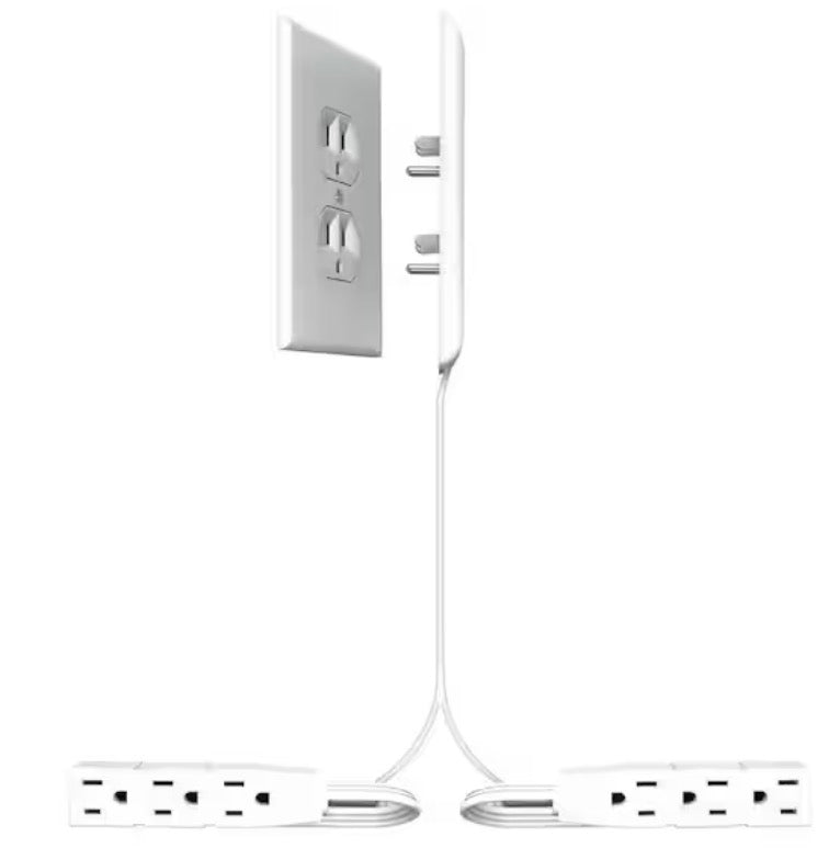 Two 8 ft. Ultra-Thin Electrical Outlet Cover with Side-by-Side 3-Outlet Power Strips and Cord Management Kit