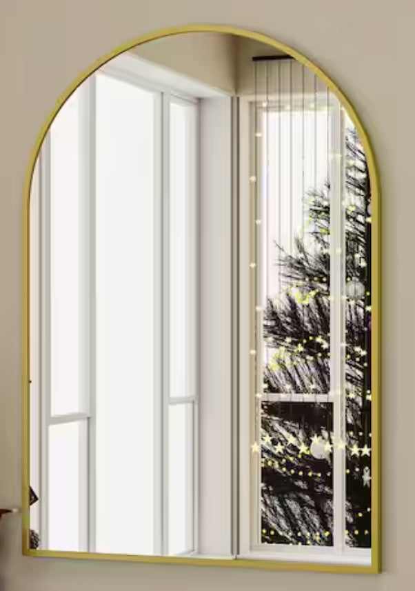 24 in. W x 36 in. H Arched Gold Aluminum Alloy Framed Wall Mirror