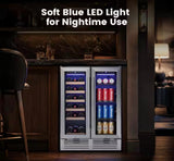 24 in. Dual Zone 18-Wine Bottles and 56-Cans Beverage and Wine Cooler in Silver
