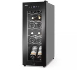 10.7 in. Wine Cooler 12 Bottle Freestanding Wine Refrigerator with Door Lock, Black