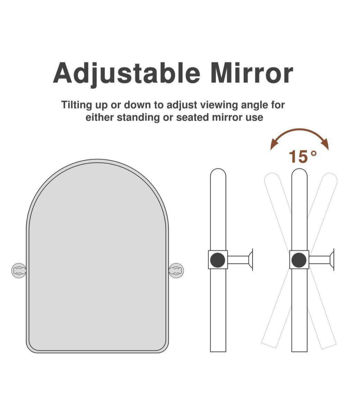 Black 1-Piece 23 in. W x 32 in. H Arch Metal Accent Wall Mirror Pivot Bathroom Vanity Mirror Decorative Mirrors