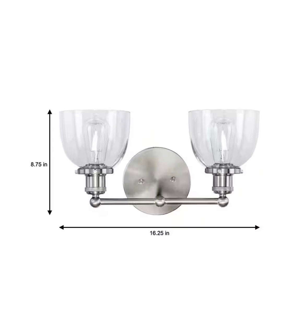 Evelyn 16.25 in. 2-Light Brushed Nickel Industrial Vanity with Clear Glass Shades
