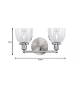 Evelyn 16.25 in. 2-Light Brushed Nickel Industrial Vanity with Clear Glass Shades