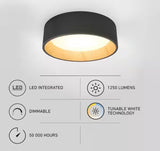 Alton 13 in. 1-Light Modern Black and Wood Integrated LED 3 CCT Flush Mount Ceiling Light Fixture for Kitchen or Bedroom